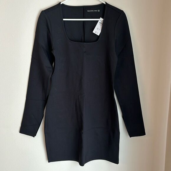 Abercrombie & Fitch Women Split Cuff Ponte Squareneck long sleeve mini dress M! - Picture 2 of 10